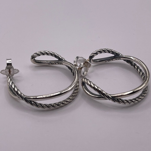 David Yurman Crossover Hoop Earrings in Sterling Silver, 33.7mm - Picture 4 of 10